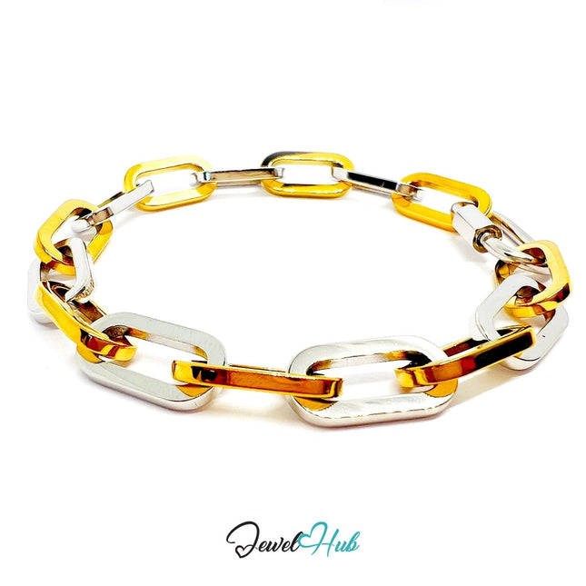 DuoTone 316L Stainless Steel Bracelet – Double - Tone Paperclip Link - JewelHub.co.uk