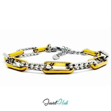 DuoTone 316L Stainless Steel Bracelet – Geometric Frame Chain Edition - JewelHub.co.uk