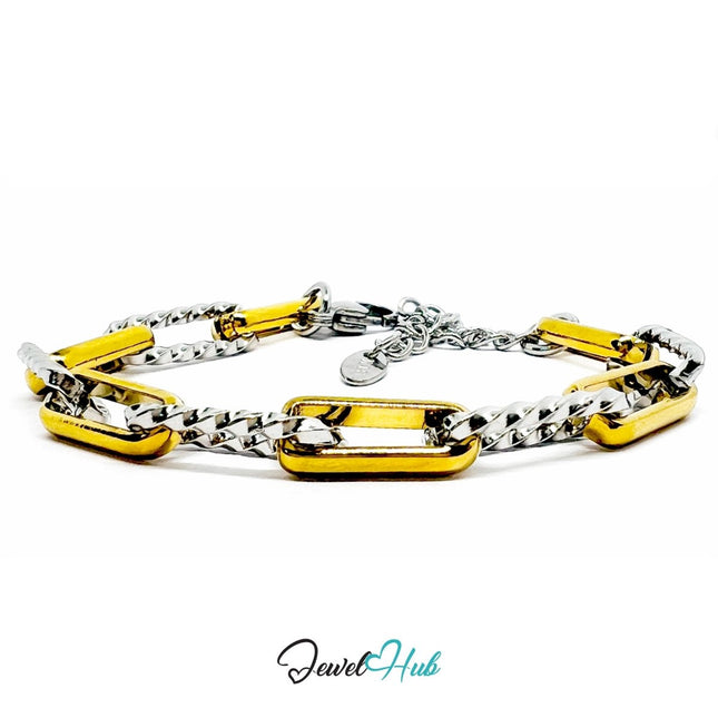 DuoTone 316L Stainless Steel Bracelet – Geometric Frame Chain Edition - JewelHub.co.uk