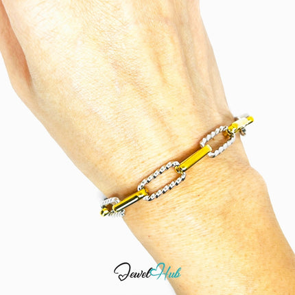 DuoTone 316L Stainless Steel Bracelet – Geometric Frame Chain Edition - JewelHub.co.uk