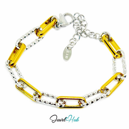 DuoTone 316L Stainless Steel Bracelet – Geometric Frame Chain Edition - JewelHub.co.uk