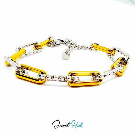 DuoTone 316L Stainless Steel Bracelet – Geometric Frame Chain Edition - JewelHub.co.uk