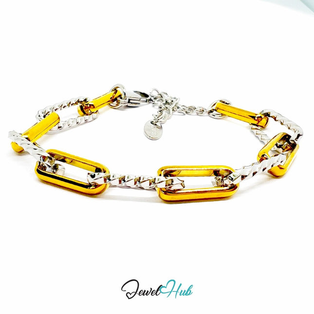 DuoTone 316L Stainless Steel Bracelet – Geometric Frame Chain Edition - JewelHub.co.uk