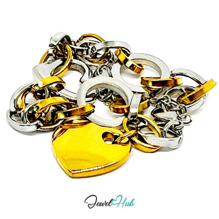 DuoTone 316L Stainless Steel Bracelet – Heart Accent Link Edition - JewelHub.co.uk