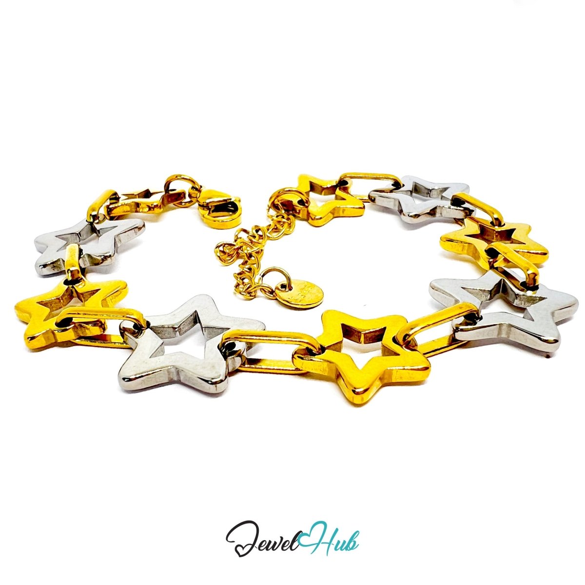 DuoTone 316L Stainless Steel Bracelet – Hollow Star Link Edition - JewelHub.co.uk