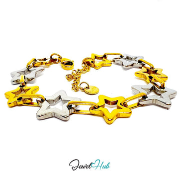 DuoTone 316L Stainless Steel Bracelet – Hollow Star Link Edition - JewelHub.co.uk