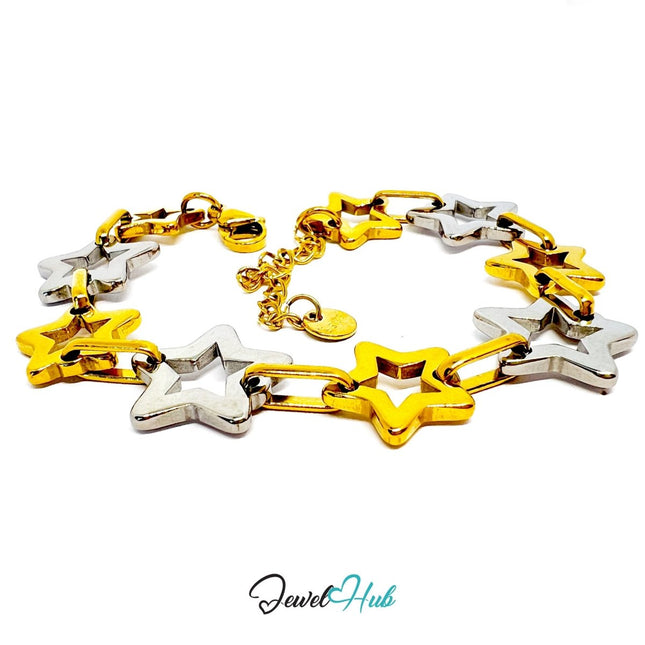 DuoTone 316L Stainless Steel Bracelet – Hollow Star Link Edition - JewelHub.co.uk