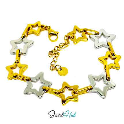 DuoTone 316L Stainless Steel Bracelet – Hollow Star Link Edition - JewelHub.co.uk