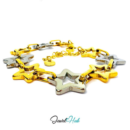 DuoTone 316L Stainless Steel Bracelet – Hollow Star Link Edition - JewelHub.co.uk