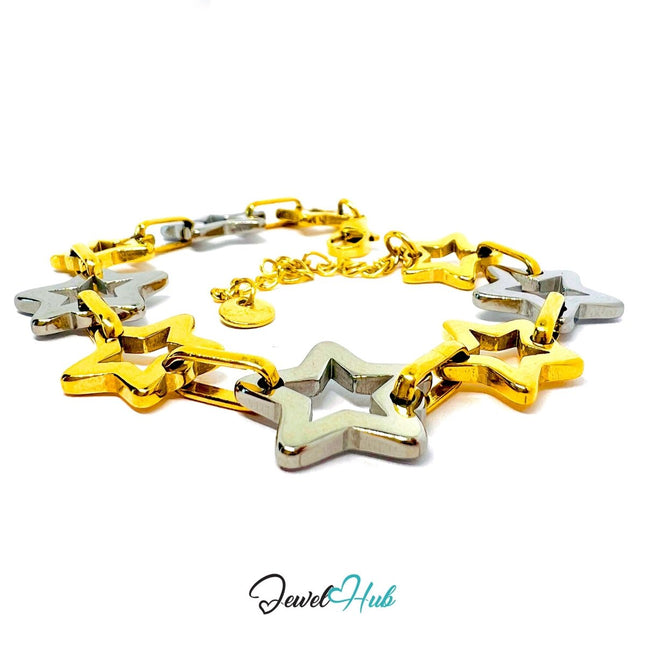 DuoTone 316L Stainless Steel Bracelet – Hollow Star Link Edition - JewelHub.co.uk