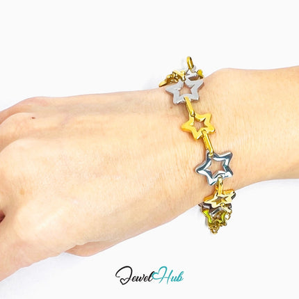 DuoTone 316L Stainless Steel Bracelet – Hollow Star Link Edition - JewelHub.co.uk