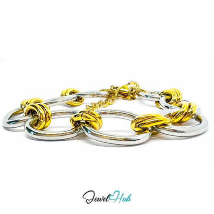 DuoTone 316L Stainless Steel Bracelet – Oval Contrast Link Edition - JewelHub.co.uk