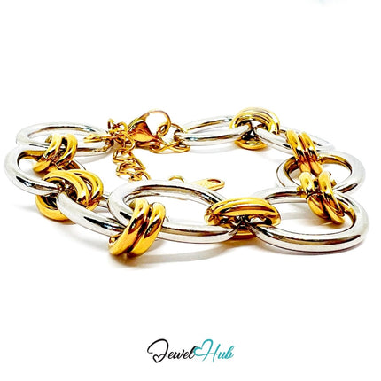DuoTone 316L Stainless Steel Bracelet – Oval Contrast Link Edition - JewelHub.co.uk