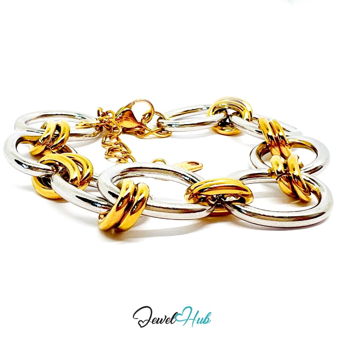 DuoTone 316L Stainless Steel Bracelet – Oval Contrast Link Edition - JewelHub.co.uk
