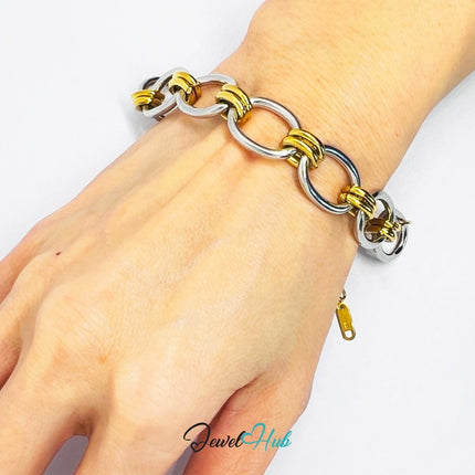 DuoTone 316L Stainless Steel Bracelet – Oval Contrast Link Edition - JewelHub.co.uk