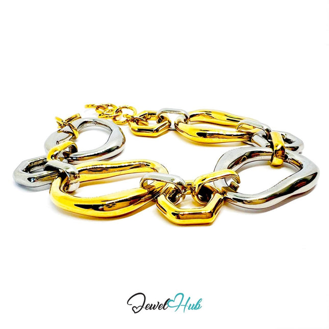 DuoTone 316L Stainless Steel Bracelet – Sculptural Ring Flow Edition - JewelHub.co.uk