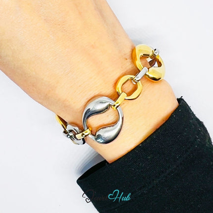DuoTone 316L Stainless Steel Bracelet – Sculptural Ring Flow Edition - JewelHub.co.uk