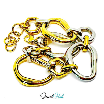DuoTone 316L Stainless Steel Bracelet – Sculptural Ring Flow Edition - JewelHub.co.uk