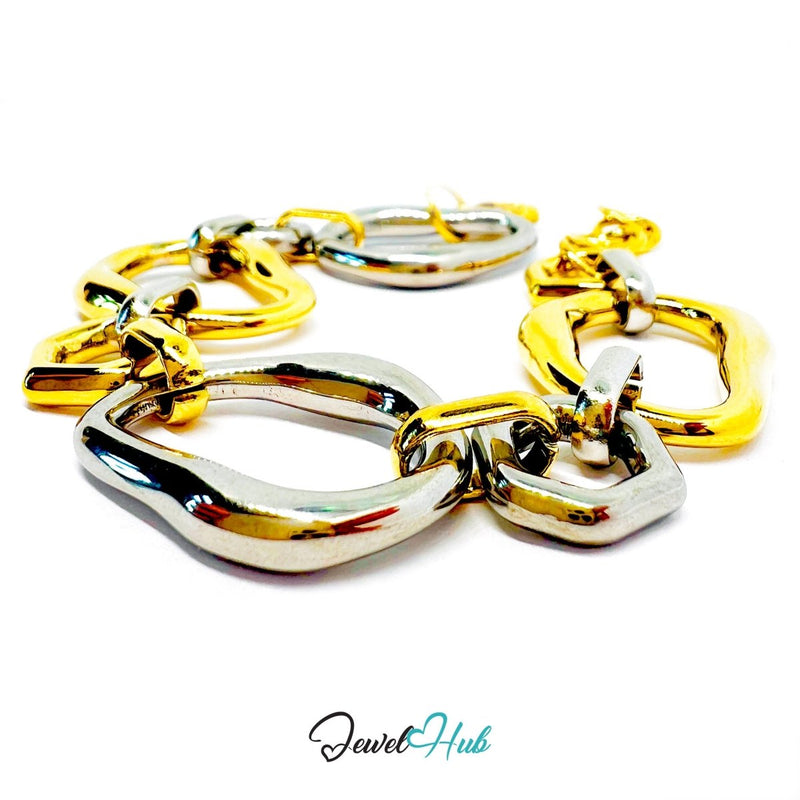 DuoTone 316L Stainless Steel Bracelet – Sculptural Ring Flow Edition - JewelHub.co.uk