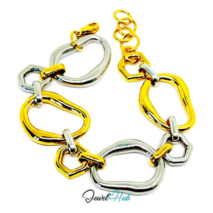 DuoTone 316L Stainless Steel Bracelet – Sculptural Ring Flow Edition - JewelHub.co.uk