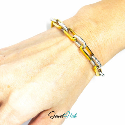 DuoTone 316L Stainless Steel Bracelet – Textural Chain Paperclip - JewelHub.co.uk