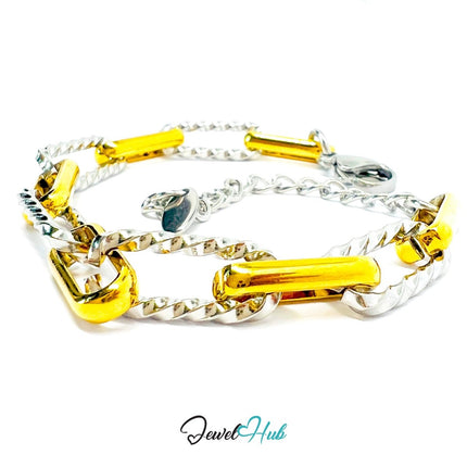 DuoTone 316L Stainless Steel Bracelet – Textural Chain Paperclip - JewelHub.co.uk