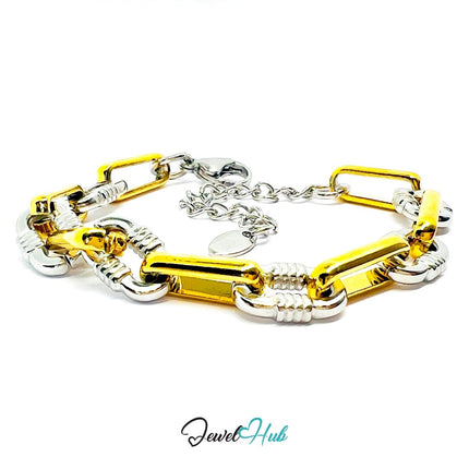 DuoTone 316L Stainless Steel Bracelet – Textural Chain Paperclip - JewelHub.co.uk