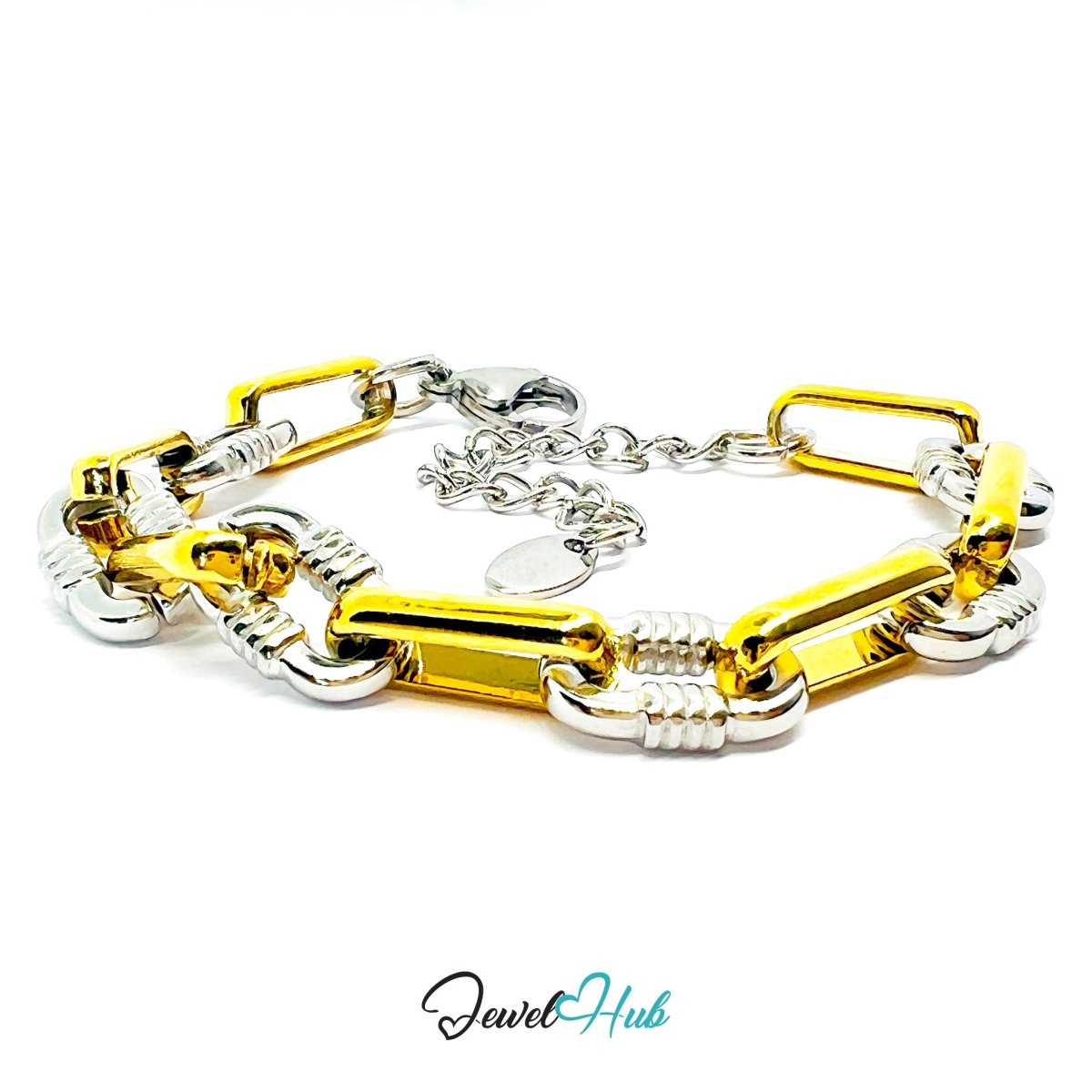 DuoTone 316L Stainless Steel Bracelet – Textural Chain Paperclip - JewelHub.co.uk