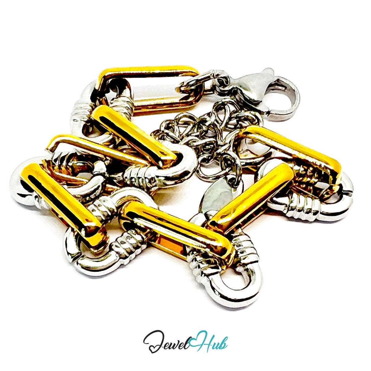 DuoTone 316L Stainless Steel Bracelet – Textural Chain Paperclip - JewelHub.co.uk