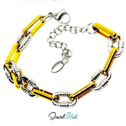 DuoTone 316L Stainless Steel Bracelet – Textural Chain Paperclip - JewelHub.co.uk