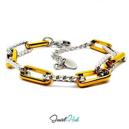DuoTone 316L Stainless Steel Bracelet – Textural Chain Paperclip - JewelHub.co.uk