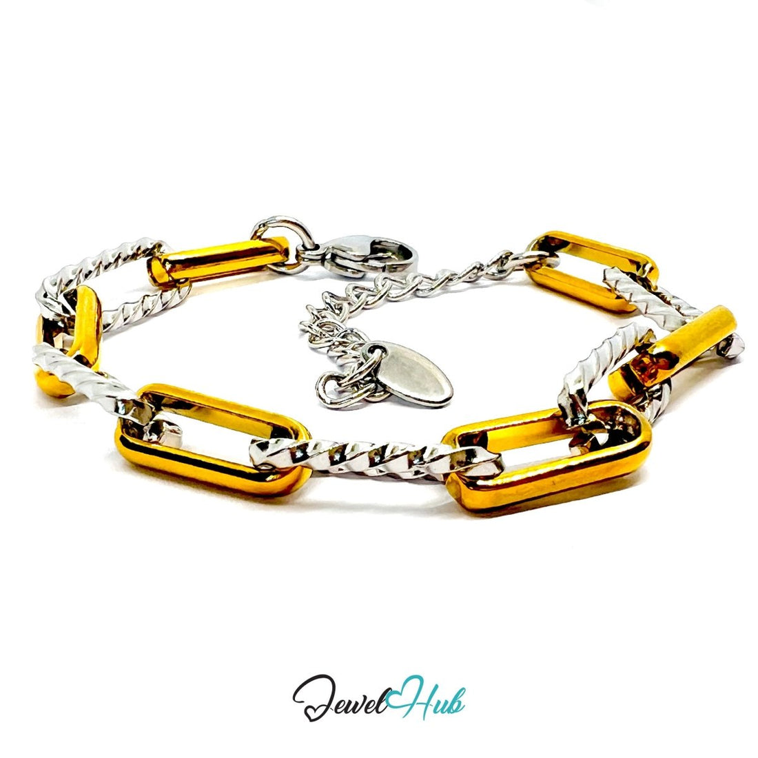 DuoTone 316L Stainless Steel Bracelet – Textural Chain Paperclip - JewelHub.co.uk