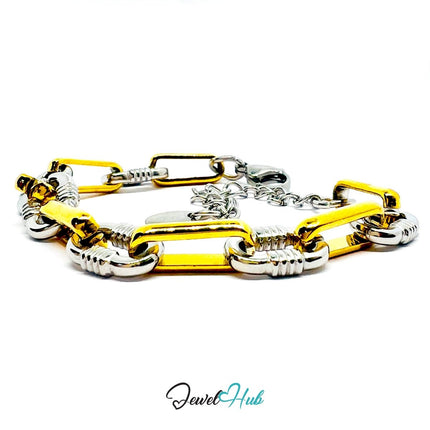DuoTone 316L Stainless Steel Bracelet – Textural Chain Paperclip - JewelHub.co.uk