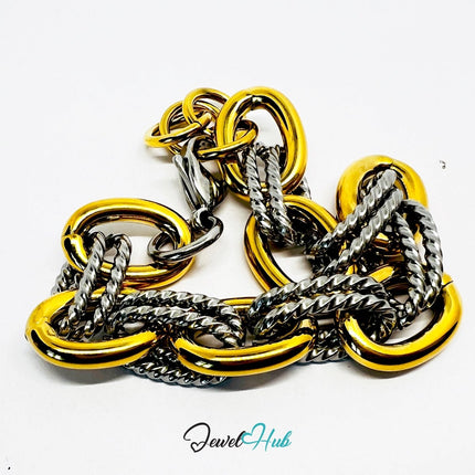 DuoTone 316L Stainless Steel Bracelet – Twisted Oval Statement Edition - JewelHub.co.uk