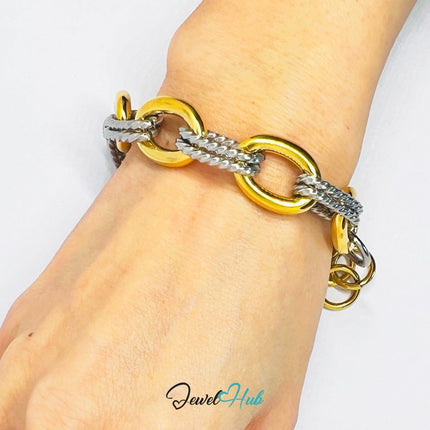 DuoTone 316L Stainless Steel Bracelet – Twisted Oval Statement Edition - JewelHub.co.uk