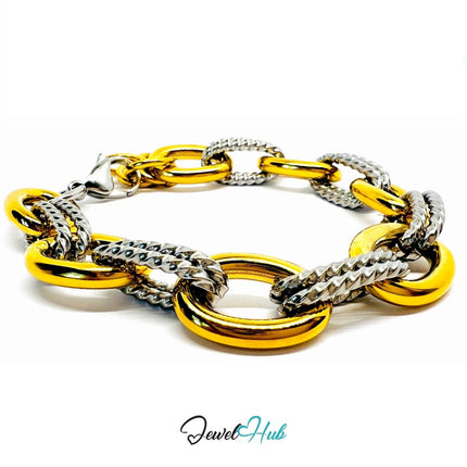 DuoTone 316L Stainless Steel Bracelet – Twisted Oval Statement Edition - JewelHub.co.uk