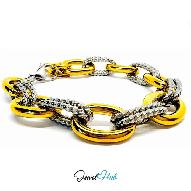 DuoTone 316L Stainless Steel Bracelet – Twisted Oval Statement Edition - JewelHub.co.uk