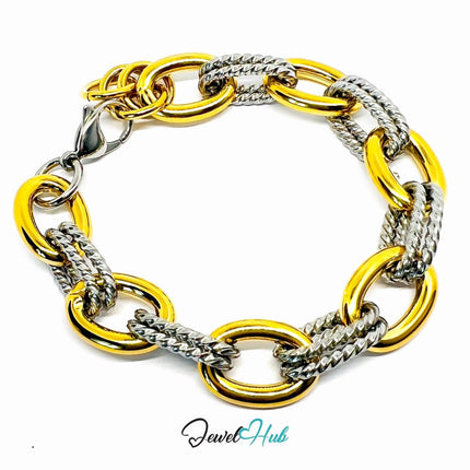 DuoTone 316L Stainless Steel Bracelet – Twisted Oval Statement Edition - JewelHub.co.uk