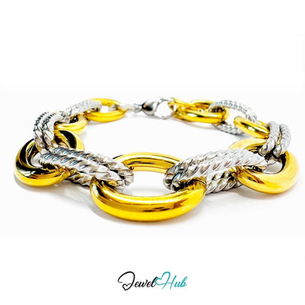 DuoTone 316L Stainless Steel Bracelet – Twisted Oval Statement Edition - JewelHub.co.uk