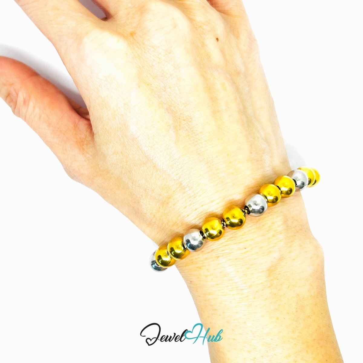DuoTone 316L Stainless Steel Chain Bracelet, Bead Classic Large Rhythm - JewelHub.co.uk
