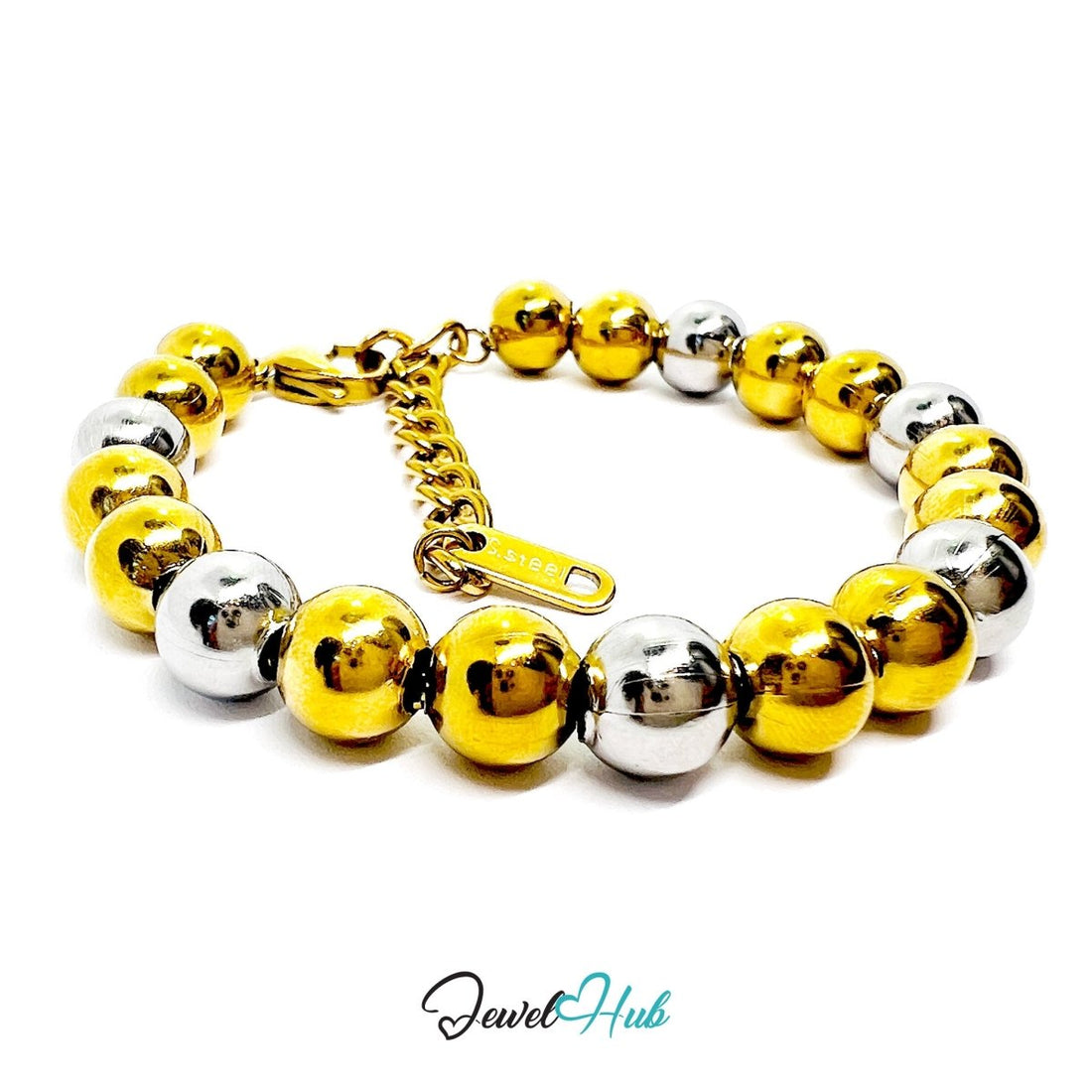 DuoTone 316L Stainless Steel Chain Bracelet, Bead Classic Large Rhythm - JewelHub.co.uk