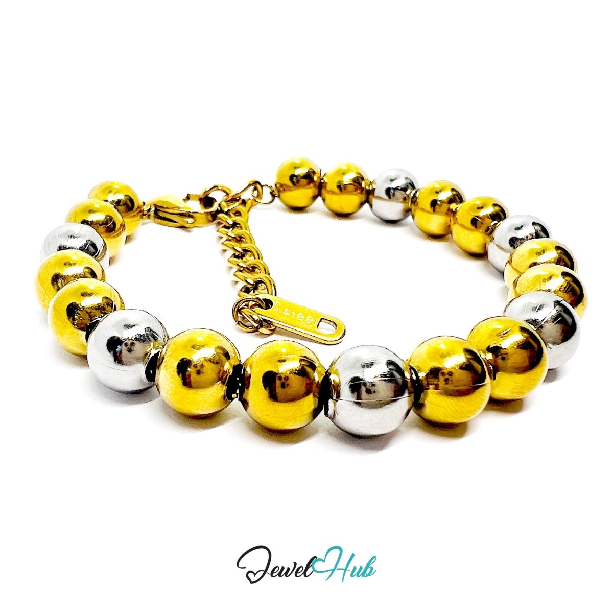 DuoTone 316L Stainless Steel Chain Bracelet, Bead Classic Large Rhythm - JewelHub.co.uk