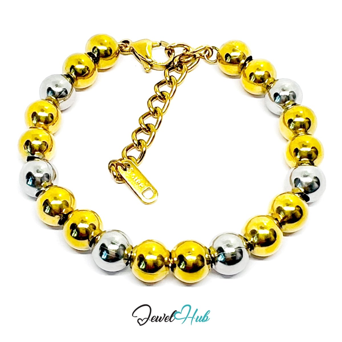 DuoTone 316L Stainless Steel Chain Bracelet, Bead Classic Large Rhythm - JewelHub.co.uk