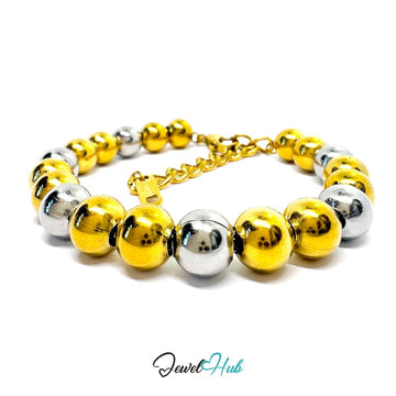 DuoTone 316L Stainless Steel Chain Bracelet, Bead Classic Large Rhythm - JewelHub.co.uk
