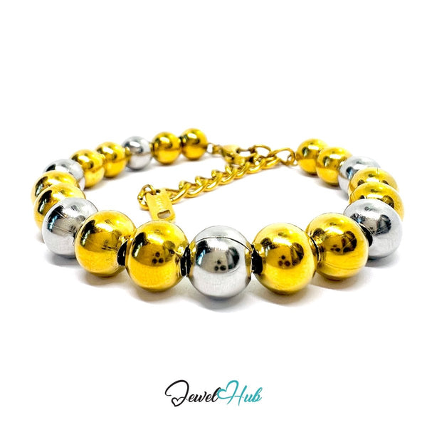 DuoTone 316L Stainless Steel Chain Bracelet, Bead Classic Large Rhythm - JewelHub.co.uk