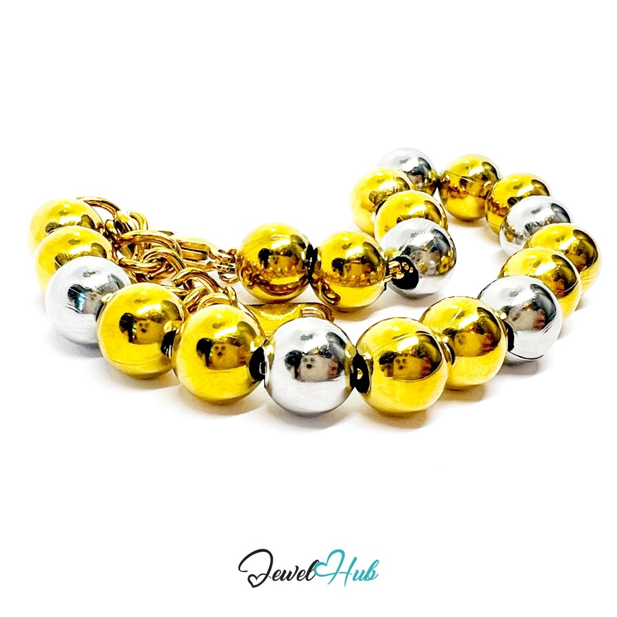 DuoTone 316L Stainless Steel Chain Bracelet, Bead Classic Large Rhythm - JewelHub.co.uk