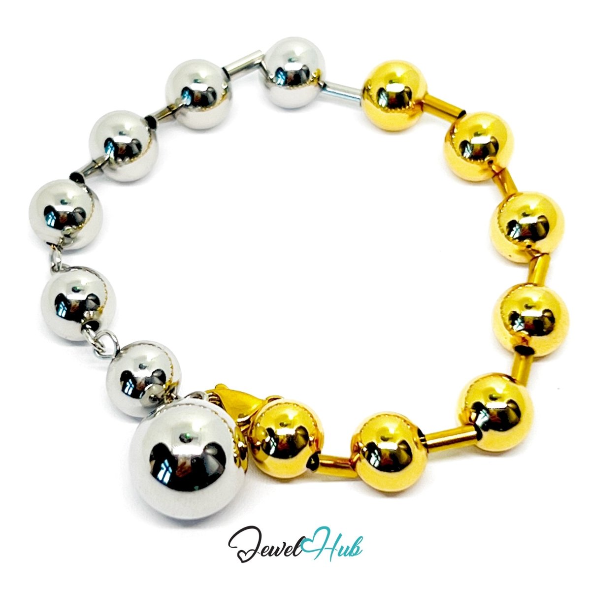 DuoTone 316L Stainless Steel Chain Bracelet – Bead Signature Centerpiece - JewelHub.co.uk