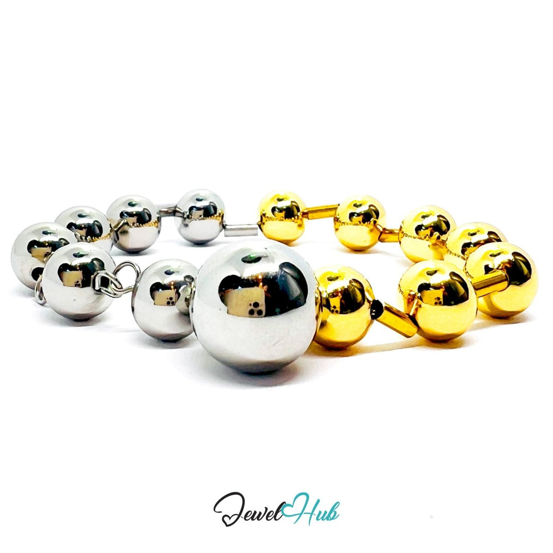 DuoTone 316L Stainless Steel Chain Bracelet – Bead Signature Centerpiece - JewelHub.co.uk