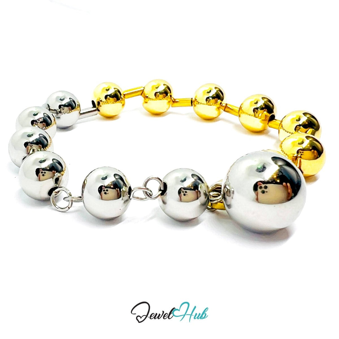 DuoTone 316L Stainless Steel Chain Bracelet – Bead Signature Centerpiece - JewelHub.co.uk