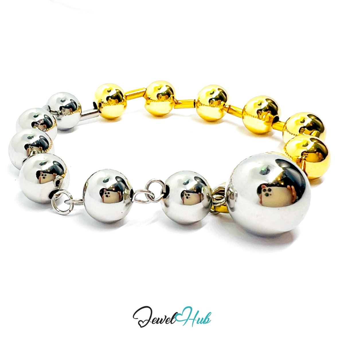 DuoTone 316L Stainless Steel Chain Bracelet – Bead Signature Centerpiece - JewelHub.co.uk